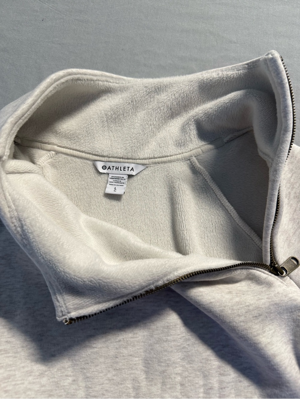 Athleta Women’s Gray Pullover Top With Asymmetrical Zipper And High Collar - Picture 6 of 9
